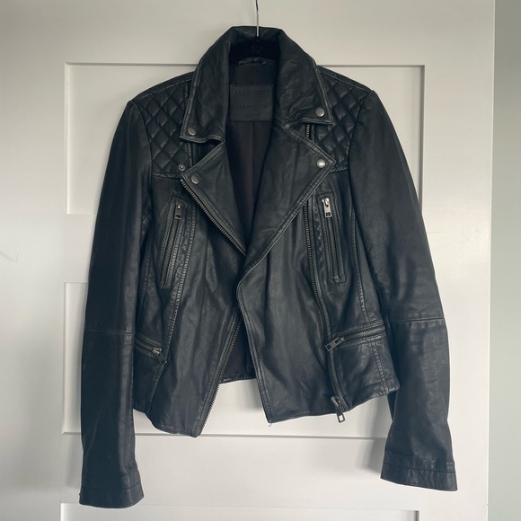All Saints Cargo Black Leather Motorcycle Jacket - Picture 6 of 16